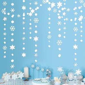 pinkblume 52Ft Winter Wonderland Party Decorations White Snowflake Garland Metallic Glitter Snowflakes Streamer for Winter Onderland Christmas Frozen Birthday Wedding Baby Bridal Shower Party Supplies