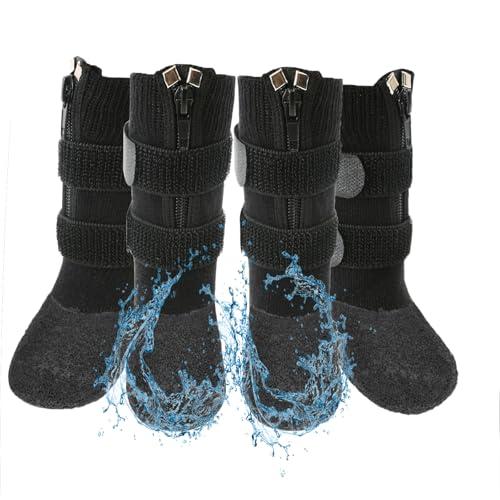 VALFRID Waterproof Grip Dog Shoes,Anti-Slip Dog Socks Boots,Zipper Dogs Booties Paw Protectors for Hardwood Floor,Indoor and Outdoor for Medium Dogs Black