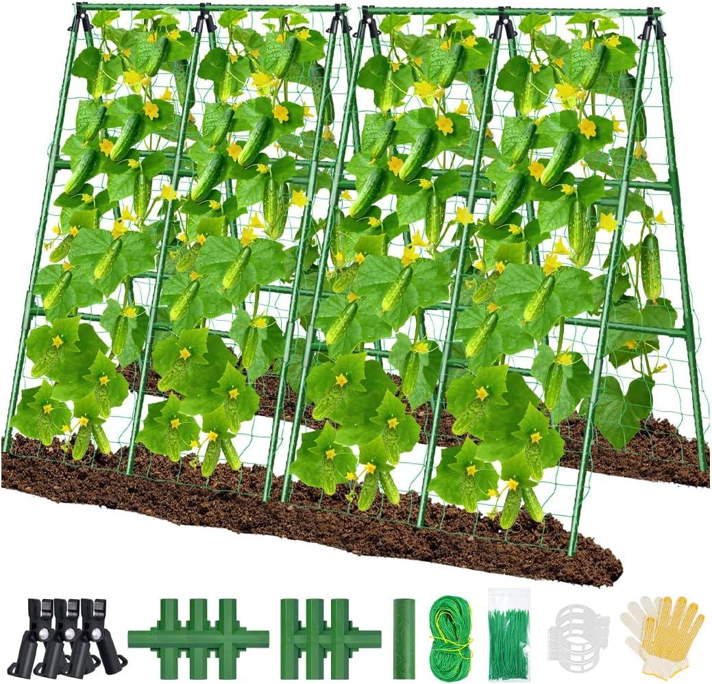 2Pack 51x35Inch Cucumber Trellis for Raised Bed, Adjustable A-Frame Garden Trellis for Climbing Plants Outdoor with Climbing Net, Meal Plant Trellis for Vegetables Pea Bean Tomato Squash Grape