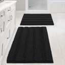 Non Slip Thick Shaggy Chenille Bathroom Rug Mat Set Extra Soft and Absorbent Striped Floor Rugs, 2 Piece, Machine-Washable (Black)