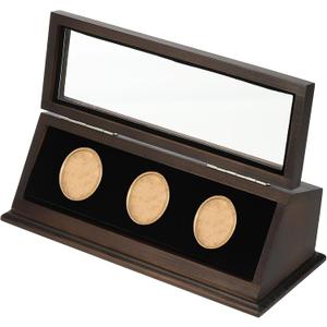 PATIKIL Coin Display Case, 3 Slots Coin Presentation Display Box Coin Box Coin Case with Coin Holder Fit 38-44.5mm Coin for Silver Dollar Collectors, Brown
