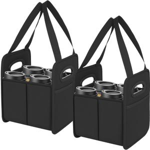 Foyego 2 Pack Drink Carrier with Handle, Reusable 4 Cup Carriers for Drinks, Portable Foldable Insulated Coffee Cup Drink Holder for Delivery and Caddy
