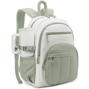 Backpack for Women, Quilted Laptop Bookbag with Pouch Pockets for College Work Travel Gym Teacher Nurses, Puffer High School Backpack for Girls, Beige Green