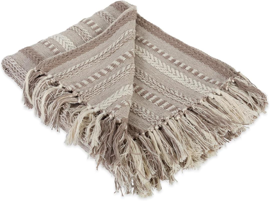 DII Braided Striped Decorative Throw Blanket, 50x60, Stone