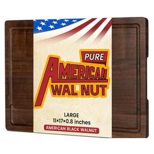 Heimlove Walnut Wood Cutting Board for Kitchen, 17"x11" Reversible Wooden Chopping Board with Deep Juice Grooves and Handles, Natural Walnut Wood Cutting Board for Chopping, Cheese, Vegetables