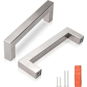 KNOBWELL 30 Pack 3-3/4 in Kitchen Cabinet Handles Brushed Nickel, Satin Stainless Steel Dresser Drawer Pulls, Square Vanity Cupboard Handles, Overall Length 4-1/5"