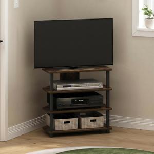 Furinno ECON TV Stand, 4-Tier Corner Petite Entertainment Center, Open Frame TV Console for TV up to 32 Inch, Easy Assembly, for Living Room, Bedroom, Amber Pine