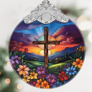 Religious Christmas Ornaments, Christmas Tree Decoration, Holiday Ornament, Christian Home Decor, Gift Exchange, Gift Idea - Cross Spring Flower