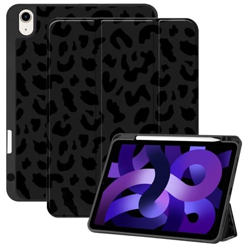 Deokke Compatible with iPad Air 11 Inch Case M3/M2(2025/2024),Compatible with iPad Air 5th/4th (2022/2020) Generation 10.9 Inch Case Pencil Holder TPU Back Cute Women Girls-Black Leopard Cheetah