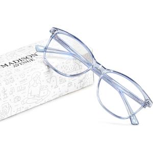Madison Avenue Blue Light Blocking Glasses Anti Eyestrain UV Glare Blue Light Glasses for Women TV Phone Computer Gaming Eyeglasses (Clear Blue)