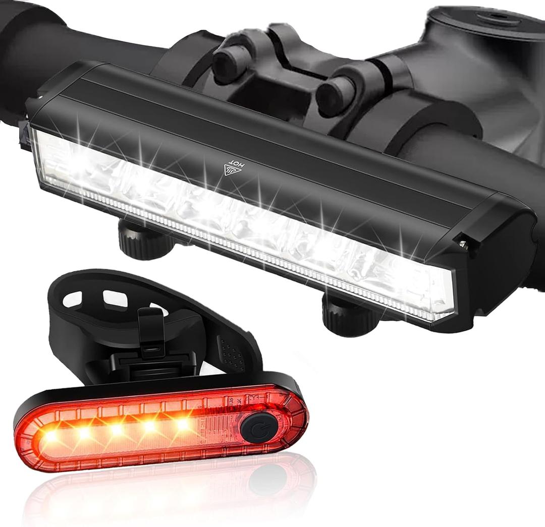 Bright Bike Light Set for Night Riding, LED Bicycle Light High Beam Low Beam, USB-C Rechargeable Bicycle Headlight Set, Waterproof Bike Headlight and Taillight for Adult Kid Mountain