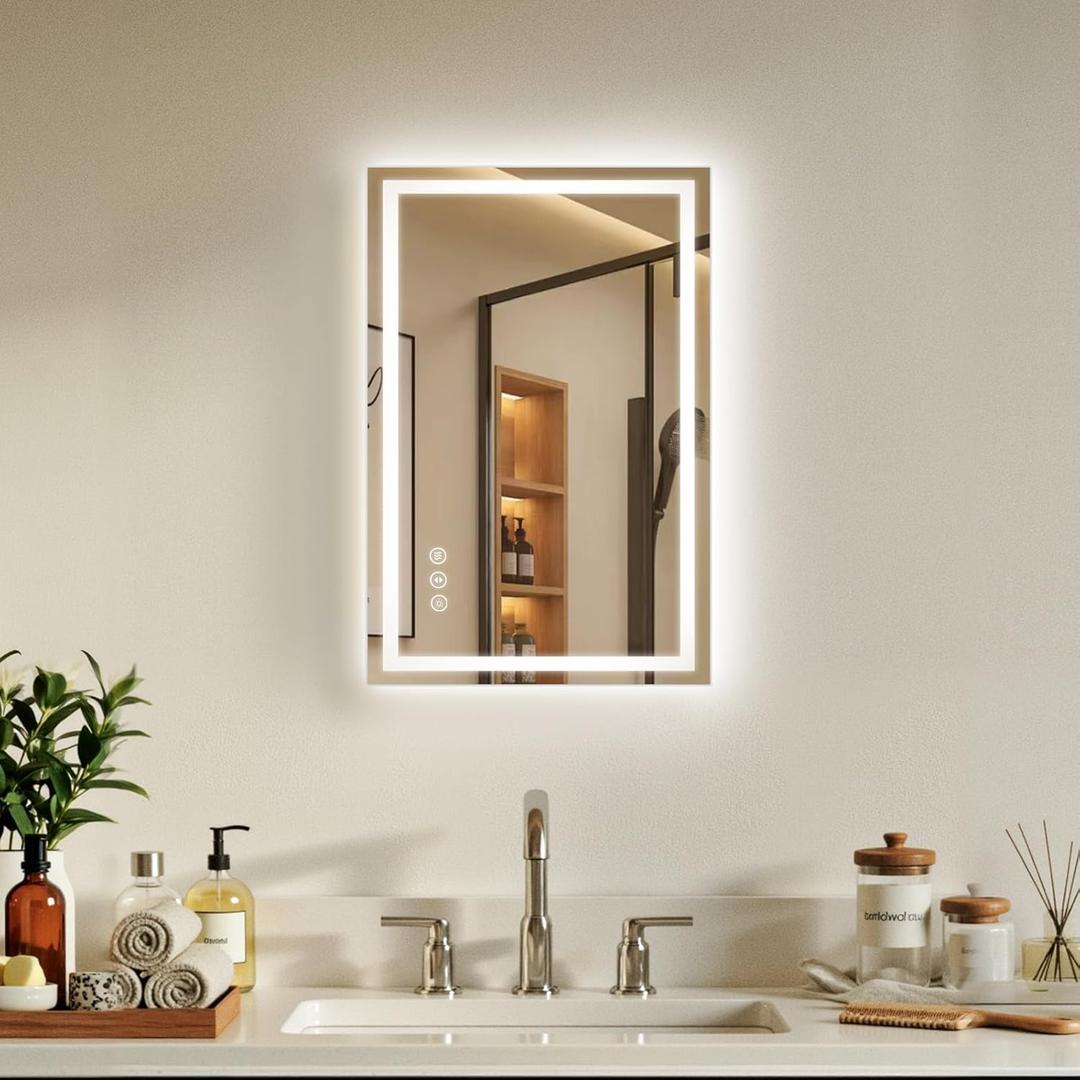 16X24 LED Bathroom Mirror with Lights, Anti-Fog, Backlit + Front Lit, Lighted Bathroom Vanity Mirror for Wall, Memory Function, Dimmable, Tempered Glass, Shatter-Proof, ETL Listed