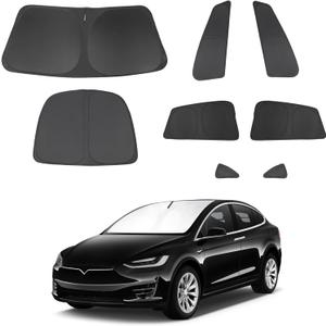 8PCS Windshield Sun Shade Custom Fit for 2016-2024 2025 Tesla Model X Accessories Foldable Sunshade Side Rear Window Shade Cover Full Set Privacy Protection Keeps Car Cool