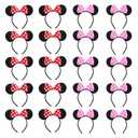 NEWTGAN 20 PCS Mouse Ears Headbands for Birthday Party Theme Park Costume Play Celebration for Boys and Girls (3color) (Pink and Red)