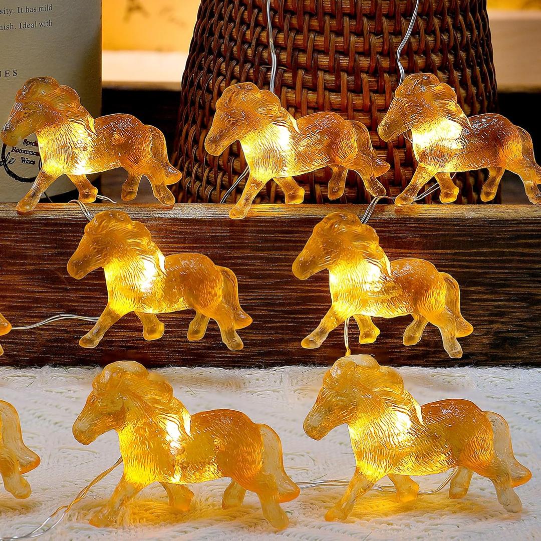 Horse Gifts for Girls Fairy String Lights, Novelty Decorative Pony Lights 8.5ft 20LEDs USB or Battery Operated with Remote Control for Bedroom Birthday Holiday Wedding Christmas Dcor (Gold)