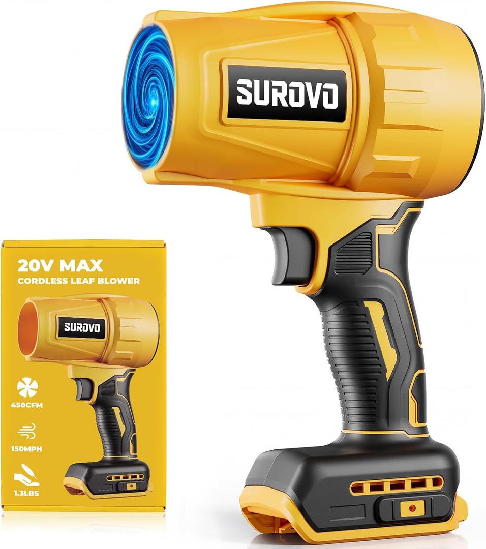 Cordless Leaf Blower Compatible with Dewalt 20V MAX Battery (No Battery), 450-CFM 150-MPH Handheld Blower with Stepless Speed for Patio, Lawn Care, Leaves & Debris (Tool Only)