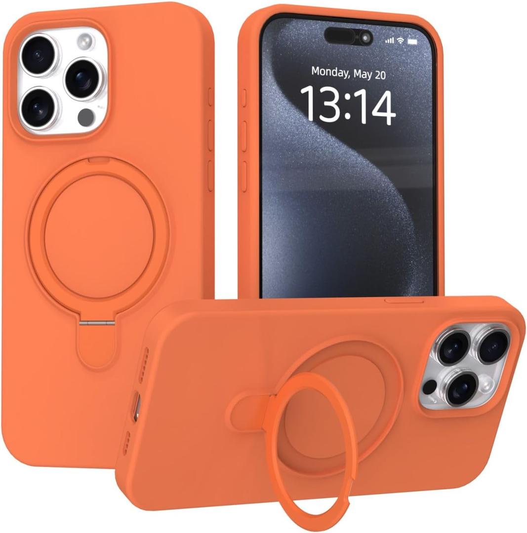 IAIYOXI Case for iPhone 17 Pro Max Case with Magnetic Invisible Stand - MagSafe Compatible, Military Drop Tested, Shockproof Silicone Cover for Women and Men (6.9", 2025) - Orange