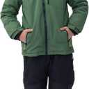 Girls Boys Ski Suit Kids Snowsuits Waterproof Snowboard Elastic Hood Jacket with Bib Pants, Windproof Winter Warmth (14 Years, Green)