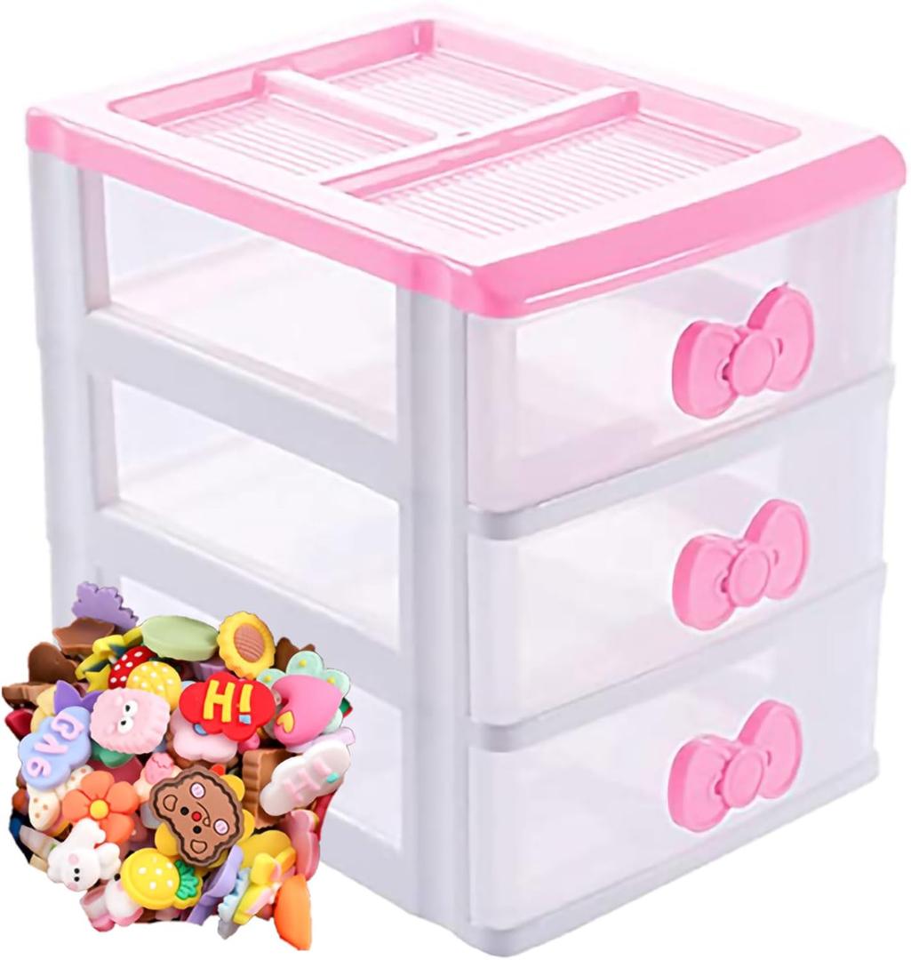 3 Drawer Storage Organizer Small Plastic Drawer Kawaii Pink Desk Organizer Drawer for Bathroom, Dorm, Desk, Office
