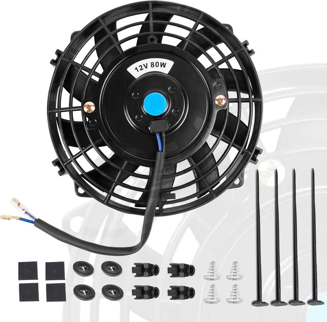 7 Inch 7 Black Universal Electric Radiator Slim Fan 12V 80W High Performance Cooling Push Pull w/Mounting Kit 1PCS