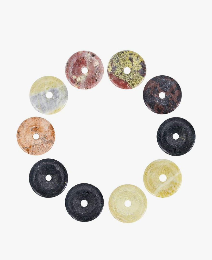 arricraft 24pcs Gemstone Donut Charms, Mixed Color Pi Disc Pendants, Flat Round Donut Stone Beads Pendants for Jewelry Making