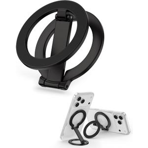 Magnetic Phone Grip for Magsafe, Foldable 360Rotation Kickstand Mag Safe iPhone Stand, Dual-Sided Magnet Finger Loop Cellphone Ring-Style Holder for Apple 17/16/15/14/13/12 Series&MagSafe Car Mount (Black)