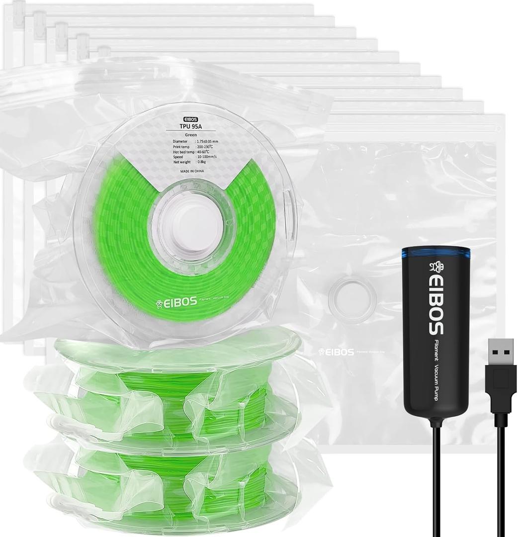 【EIBOS Official】 3D Printer Filament Vacuum Kit Eurus, Storage Sealed Bags with USB Pump, 10 Packs Vacuum Bags for 3D Printer Filament, Keep Spools Drying and Cleaning