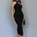 DAAWENXI Women's Sexy Sleeveless Ruched Slit Midi Dress Halter Mesh Bodycon Party Club Dresses