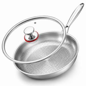 Titanium Hammered Pan Pro with Lid, PFAS/PFOA/PTFE-Free Non stick Titanium Frying Pan, Dishwasher & Oven Safe, Scratch Resistant, Even Heating Titanium skillet, Compatible With All Cooktops (12 inch)