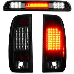 LED Tail Light Assembly + 3rd Brake Light Fit for F250 F350 F450 F550 Super Duty 1999-2007 (Only Fits Styleside/Fleetside Models, DO NOT Fit Flareside/Stepside Models) 3 Pcs, Smoke Lens