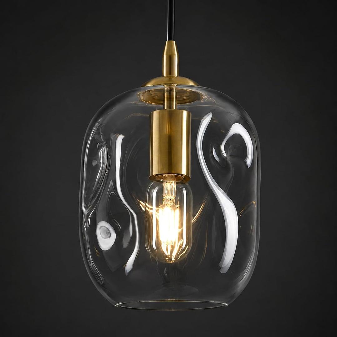 Glass Pendant Lights Kitchen Island Modern Gold Clear Organic Globe Hanging Ceiling Lights Industrial Chandelier Over Table Dining Room Bar Bedroom Hallways Countertop Porch Lamp 8 Inch High