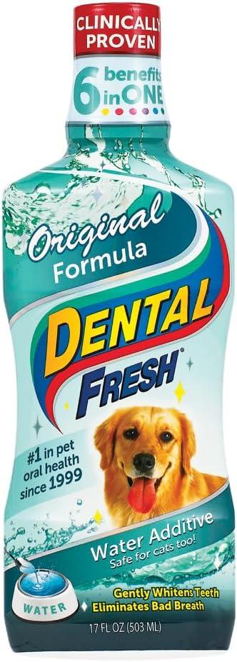 Dental Fresh Water Additive for Dogs, Original Formula, 17oz  Dog Breath Freshener and Teeth Cleaning for Dental Care Add to Water