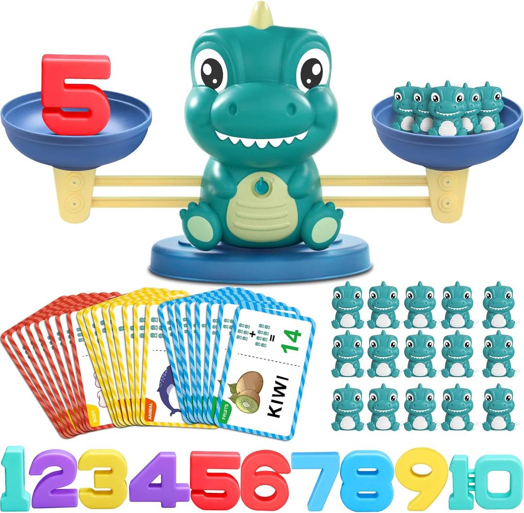 Dinosaur Math Balance Toys - Montessori Toys for 3 Years Old Kids, Learning and Educational Toys for Boys and Girls - Birthday Gifts for 4 5 6 7 Year Old Boys (Basic Green)