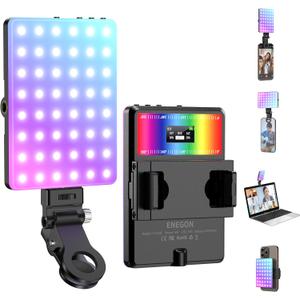 ENEGON RGB Selfie Light, 360 Full Color RGB Video Light with 24 Effects, 78 LED 2000mAh Rechargeable CRI 95+ and 2500K-9000K CCT, Portable Clip on Light for Phone/Tablet/Laptop/Streaming