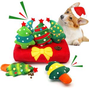 Christmas Hide and Seek Dog Toys, Squeaky Interactive Puzzle Dog Toys for Boredom and Stimulation, Dog Enrichment Toys for Small and Medium Dogs (Christmas Trees, Pack of 6)