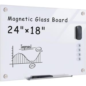 Mifuro Magnetic Glass Whiteboard24"x18" Wall Mounted Frameless Dry Erase Board for Office, Home & School Ultra White