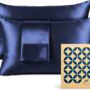 Pure Bedding Satin Pillowcase 2 Pack - King Size (20"x40", Midnight Blue) - Silky Pillow Cases for Hair and Skin - Satin Pillow Covers with Envelope Closure - Extra Soft Premium Microfiber