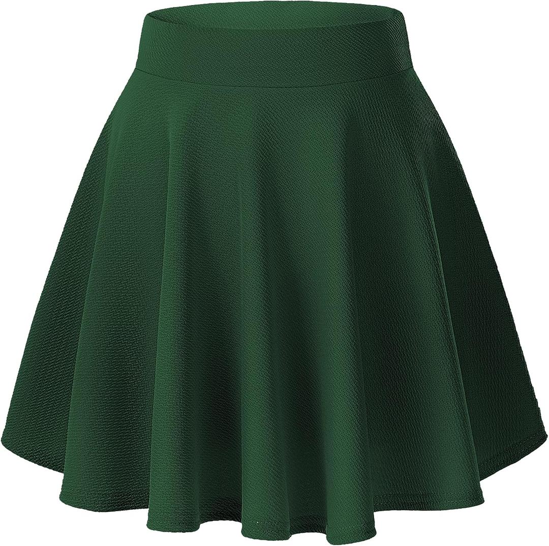 Urban CoCo Women's Basic Versatile Stretchy Flared Casual Mini Skater Skirt (Large, Green)