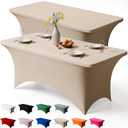 Trlyc 2 Pack 6FT Spandex Table Cloth - 72 x 30 Inch Rectangular Stretch Tablecloth, Wrinkle Resistant Scretch Table Cover for Wedding, Party, Banquet, Picnic, Outdoor Decoration (2Pcs,Champagne)