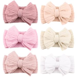 Niceye Handmade Baby Headbands Soft Stretchy Nylon Hair Bands with Bows for Newborn Infant Baby Toddler Girls (Rose Pink)
