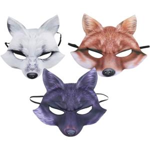3PCS Half Face Halloween Mask Fox Mask Halloween Animal Half Face Fox White Wolf Halloween Wolf Animal Male and Female s