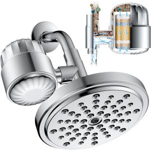 2-In-1 Filtered Shower Head Combo, HOPOPRO High Output Shower Filter Combo with 3X Powerful Filtration for Hard Water to Remove Chlorine and Other Harmful Substances for A Healthy Shower