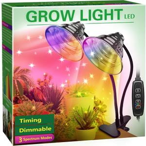 Briignite Grow Light, LED Grow Lights for Indoor Plants, Full Spectrum Plant Light, Grow Lamp with 3 Full Spectrum Modes, 10-Level Dimmable, Auto On Off Timing 3/9/12Hrs, Dual Heads