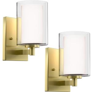 Bathroom Wall Sconces Set of 2 Gold Double Clear Glass Shade Modern Vanity Lights Indoor Farmhouse Wall Light for Bedroom Living Room Hallway Bulb E26 Base (Bulbs Not Included)