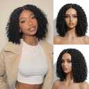 12 Inch Black Short Bob Lace Front Wigs for Black Women,Middle Part Pre Cut Afro Kinky Curly Wig Wear and Go Glueless Synthetic Wig with Elastic Band Beginner Friendly