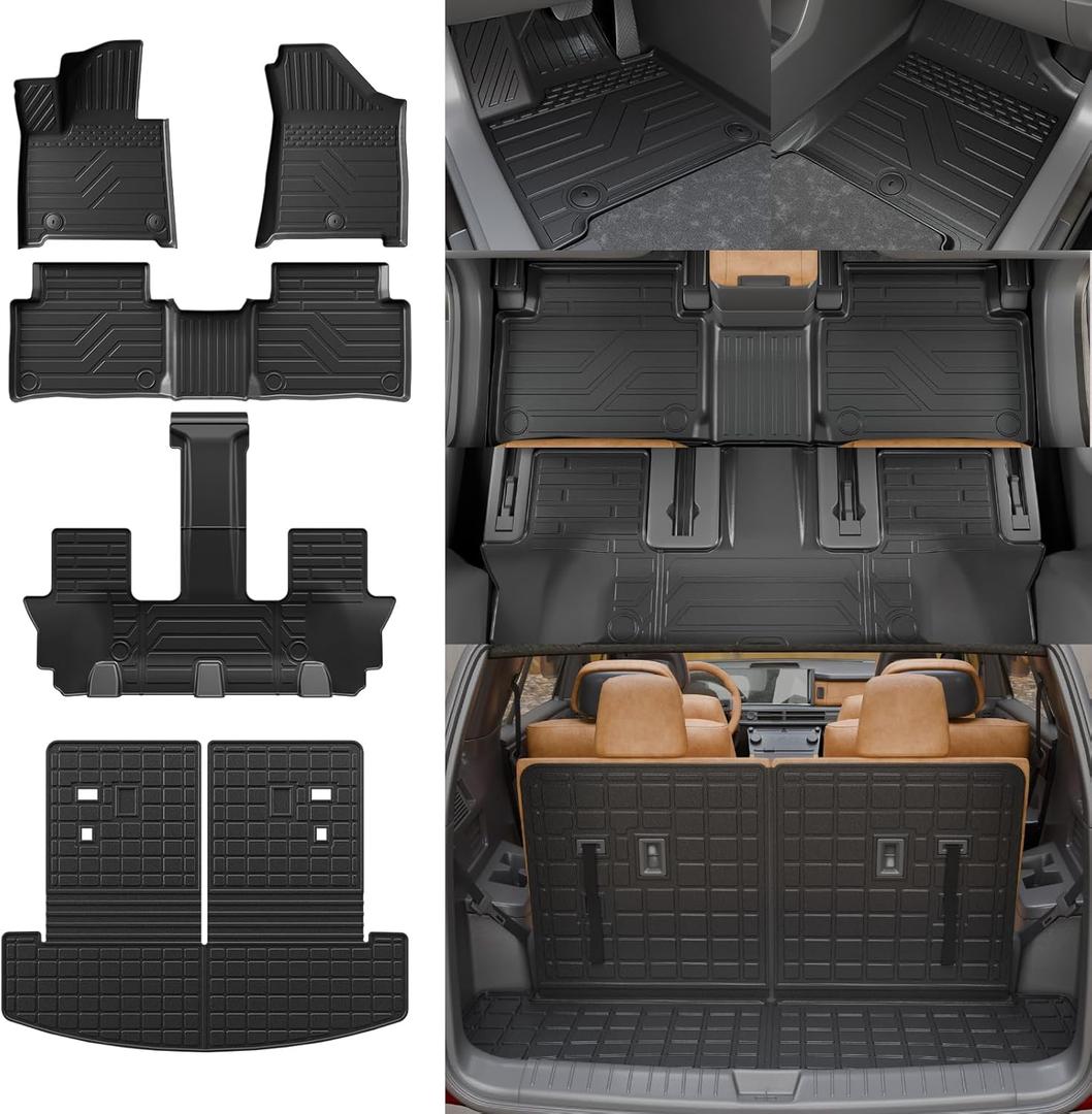 Rongtaod Floor Mats Compatible with 2024 2025 Hyundai Santa Fe 6&7 Seats Fuel NO Hybrid Trunk Mat Cargo Mat Cargo Liner All Weather Santa Fe Accessories (Trunk Mat with Backrest Mat+Floor Mats)