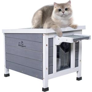GEGURI Outdoor Cat House, Weatherproof Shelter for Ferrel Cats, Dogs, Rabbits Hutch with Elevated Floor, Asphalt Roof