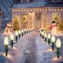 USOKYO 30Ft C9 Led 20 Bulbs Christmas Pathway Lights Outdoor, Warm White Led Bulbs Waterproof Connectable Christmas Walkway Lights with Stakes for Yard Lawn Sidewalk Driveway, Christmas Decorations