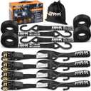 KODIAK STRAPS Ratchet Straps Heavy Duty Tie Down Strap Set 2200 Break Strength  1" x 17' 4pk with Soft Loops Cargo Truck Bed Tie Downs  Coated Deep S-Hook & Carry Bag for Securing Cargo Black