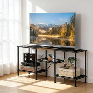 OYEAL Black Bedroom TV Stand with Power Outlets up to 50 inch TV, Small Entertainment Center Stand with Storage Modern Media TV Console Table for Living Room Bedroom